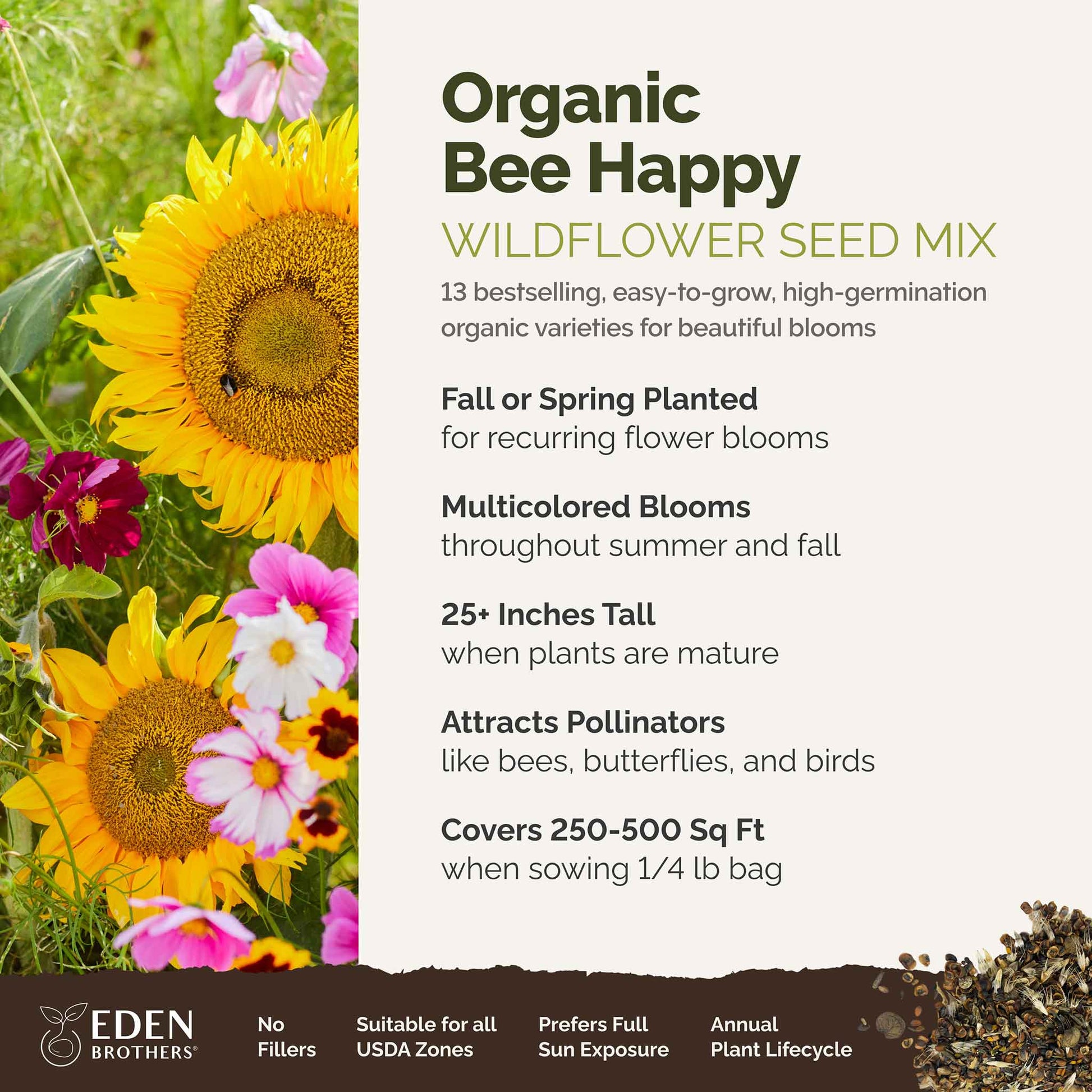 wildflower seed mix for honey bees Bulk Bee Happy - Organic Bee Attractor Wildflower Mix